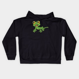 Gecko Cartoon - Cool Friendly Smiling Green Lizard Kids Hoodie